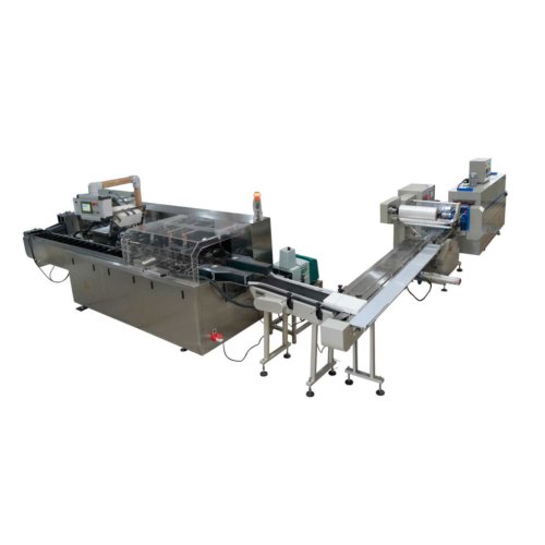 Automatic cartoning overwrapping packaging line