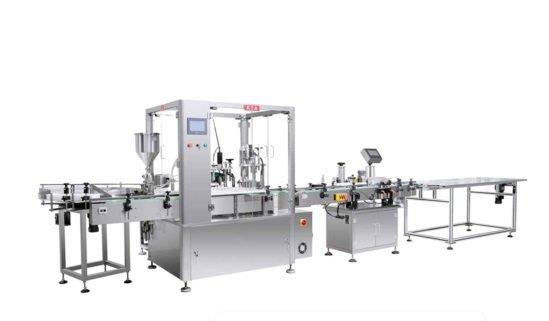Fully automatic filling, capping, labeling integrated packaging production line
